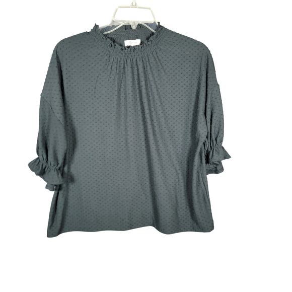 Madewell Texture & Thread Black Clipdot Ruffle Top Womens Size Medium - Picture 1 of 4
